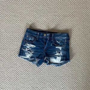 Distressed jean shorts